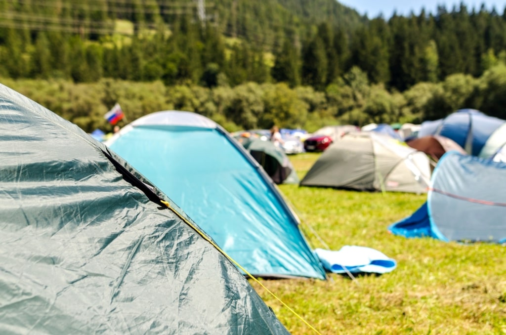 Multiple tents at a camp site in America